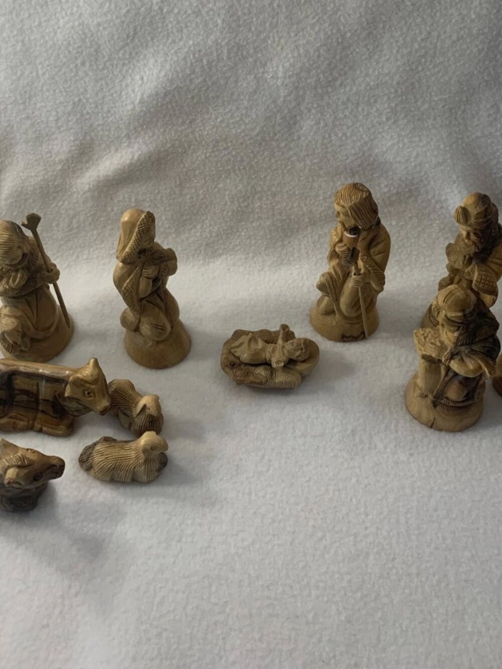 Vintage Hand Carved Olive Wood Nativity Set 11 Pc Christmas Bethlehem